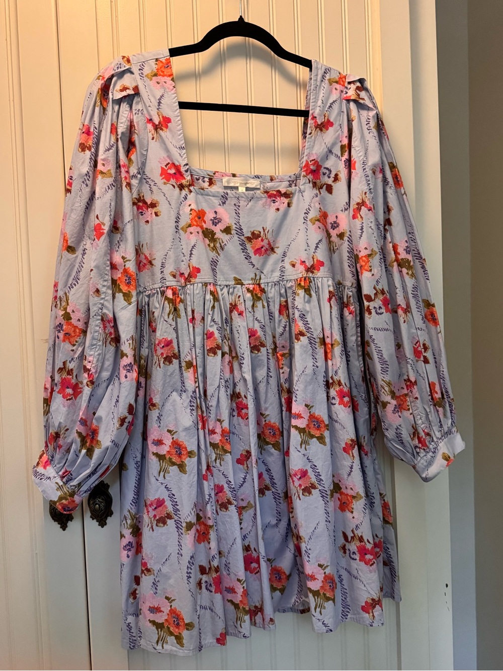 LoveShackFancy Lavender Floral Puff-Sleeve Dress